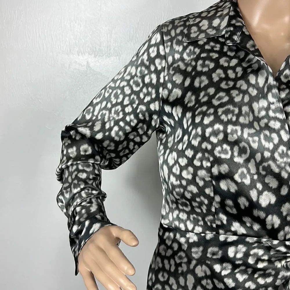 Worthington Animal Print Long Sleeve Satin Wrap Dress Size S - Picture 3 of 14